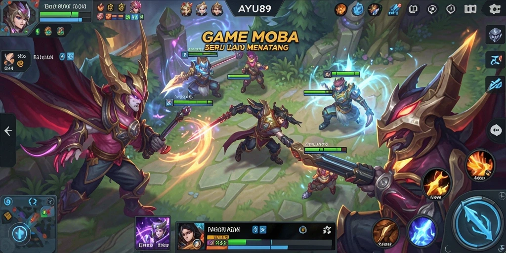 Tampilan screenshot AYU89 menampilkan aksi gameplay MOBA yang seru.