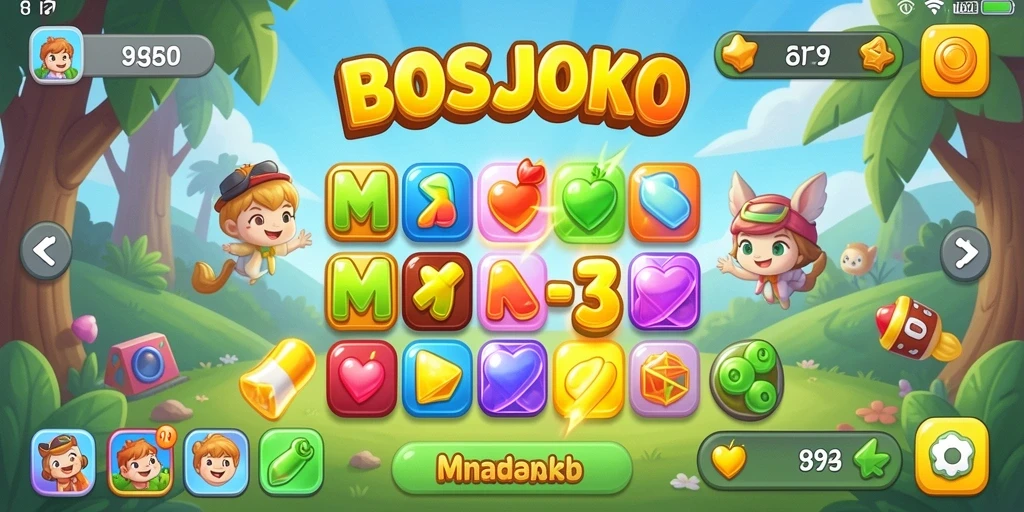 Tampilan gameplay BOSJOKO yang penuh warna dan seru.