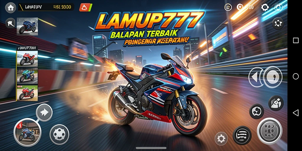 Screenshot LAMPU777 menampilkan aksi balapan motor yang mendebarkan di lintasan.