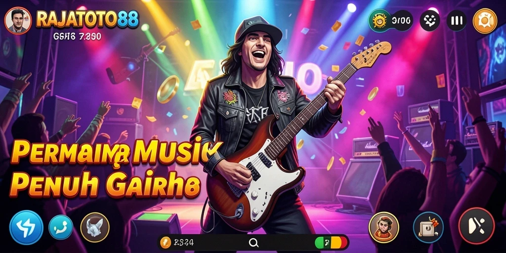 Screenshot utama RAJATOTO88 menampilkan gameplay seru dengan musik yang mengalun.