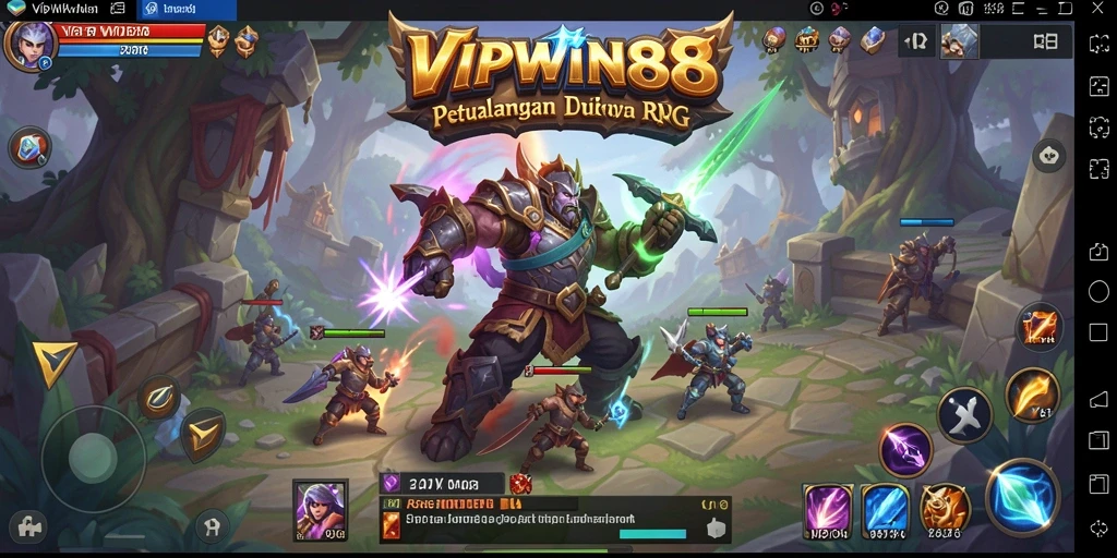 Screenshot utama <strong>VIPWIN88</strong> menampilkan aksi pertempuran yang intens dalam dunia RPG.